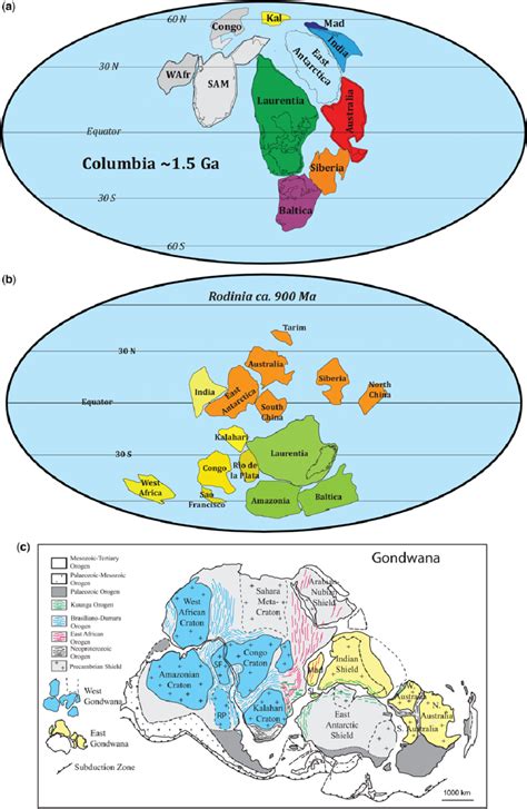 schematic map   supercontinents  columbia  rogers