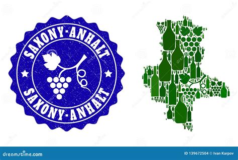 Collage Del Mapa Del Vino De La Uva Del Estado De Sajonia Anhalt Y Del