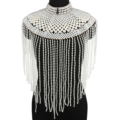 Pearl Beading Tops Sexy Women Pearl Tassel Shoulder Chain Bikini Bra Dress Jewelry Festival