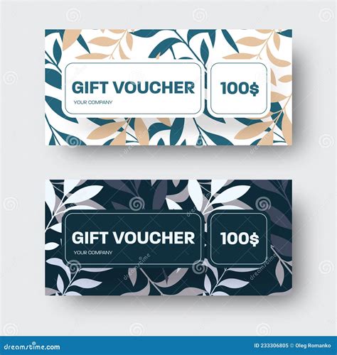 Vector Certificate For Shop Gift Voucher With Tropical Leaves In Nude