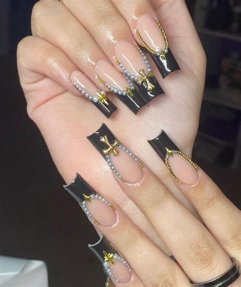 45 Best Prom Nails For 2022 Gold Cross Black French Nails I Take