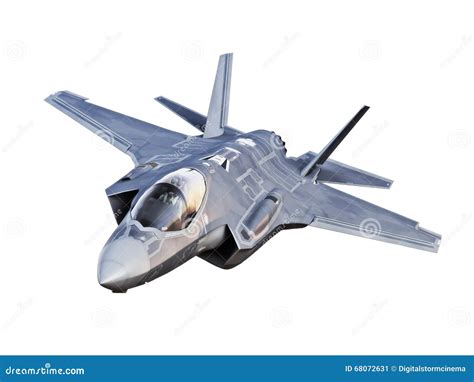 View Of A F35 Jet Aircraft Isolated On A White Background. Stock