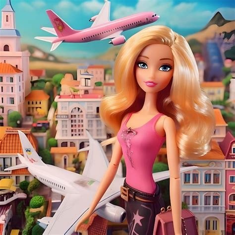 Premium Photo Cute Blonde Barbie Wearing A Pink Clothing Posed Against A City Background Front