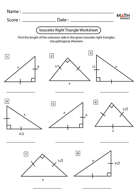 Right Triangle Worksheets Math Monks