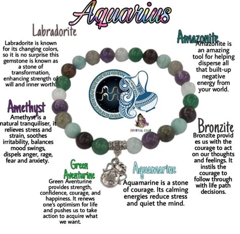 Crystal Stone Bracelet For Aquarius Zodiac Sign Aquamarine Amethyst