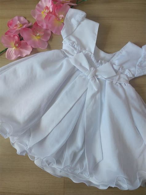 Vestido Festa Branco Luxo Batizado Mod 10 Tam m ou G Bebê