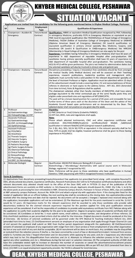 Khyber Medical College Peshawar Jobs 2023 2024 Job Advertisement Pakistan