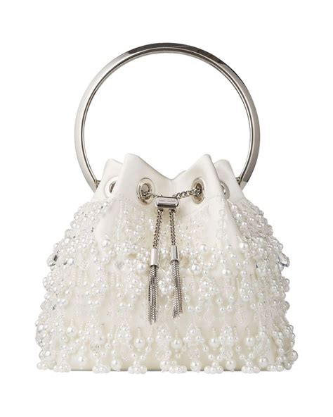 Jimmy Choo Embellished Satin Bon Bon Bucket Bag In White Lyst