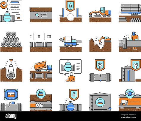 Pipeline Construction Collection Icons Set Vector Stock Vector Image