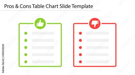 Pros and Cons table chart slide template. Clipart image Stock Vector ...