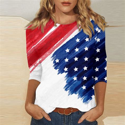 Dorkasm Women 4th Of July Tops 3 4 Sleeve Crew Neck Womens Tshirt Usa