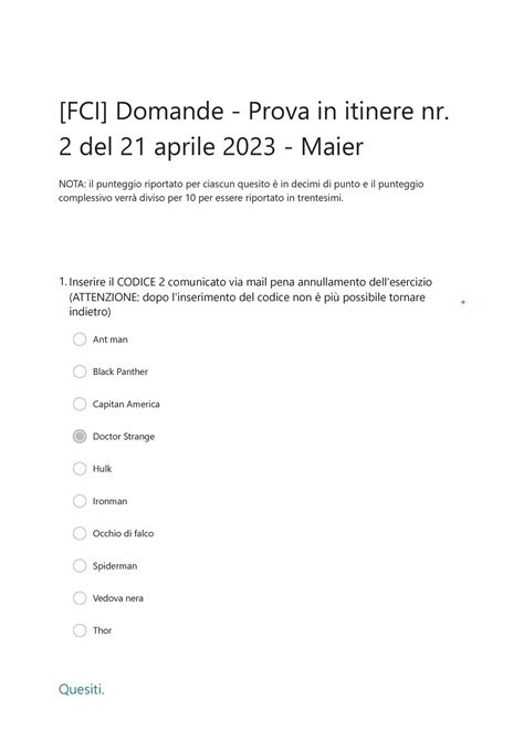 FCI Domande Prova In Itinere Nr 2 Del 21 Aprile 2023 Maier