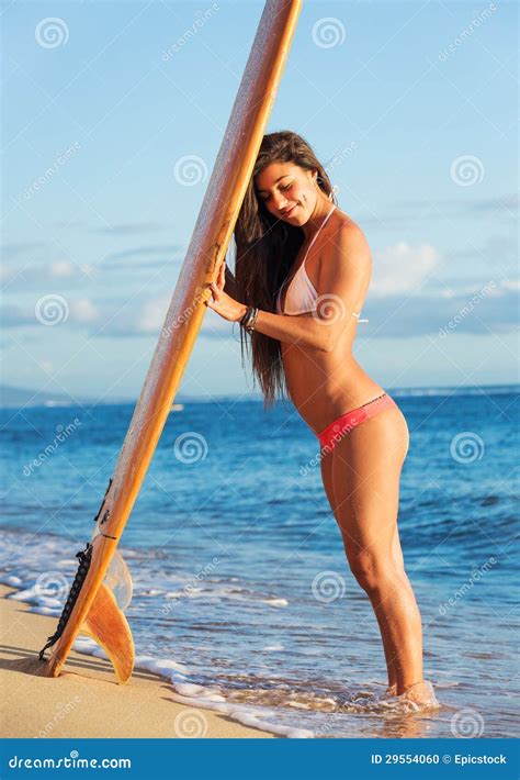 Beautiful Surfer Girl In Bikini Stock Photo Image Of Surfing Attractive