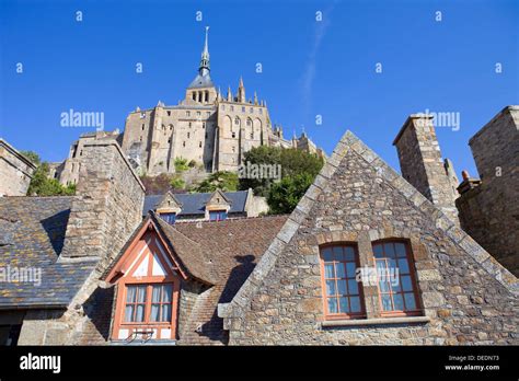 Houses Inside The Mont Saint Michel In The North Of France Stock Photo