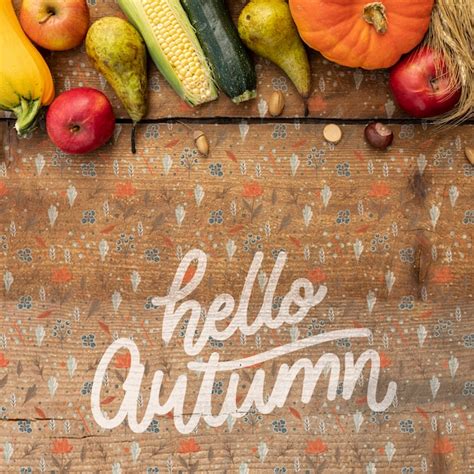 Premium Psd Hello Autumn Hand Lettering Phrase And Veggies Frame