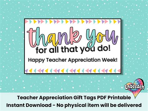Teacher Appreciation Week Printable Thank You Tags Pdf Teacher Thank