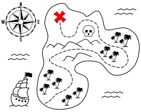 Mapa De La Isla Del Tesoro Del Pirata Ilustración Del Vector