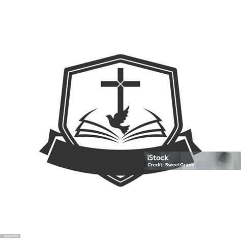 Christian Illustration Church Logo Cross And Open Bible Stock