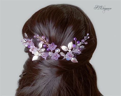 Purple Flower Wedding Hair Pins Lavender Hair Pin Set Lilac Etsy