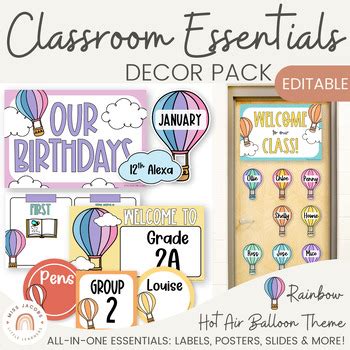 Hot Air Balloon Classroom Decor Bundle Bright Decoration Essentials Pack