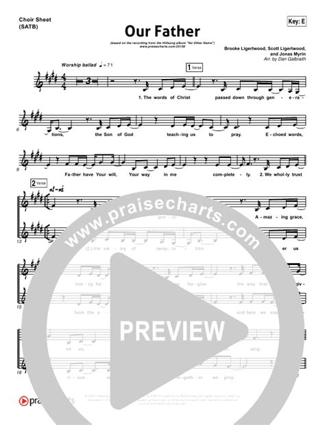 Our Father Sheet Music Hillsong Worship Praisecharts