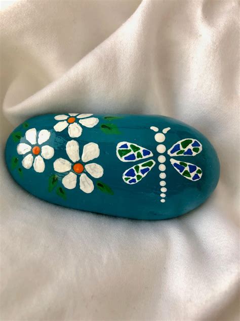 Dragonfly And Daisies Painted Rock Mothers Day T Easter T