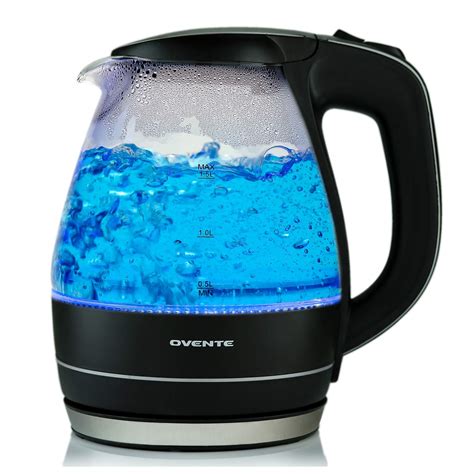 Ovente Electric Hot Water Glass Kettle Liter With Heat Tempered Borosilicate Glass