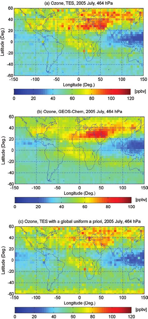 Monthly Mean Ozone Mixing Ratio In July 2005 At 464 HPa From A TES