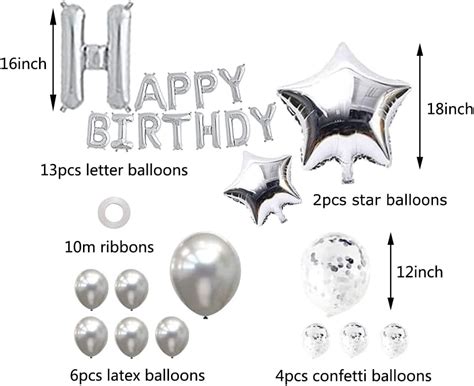 27pcs Silver Happy Birthday Balloons Party Decoration Happy Birthday