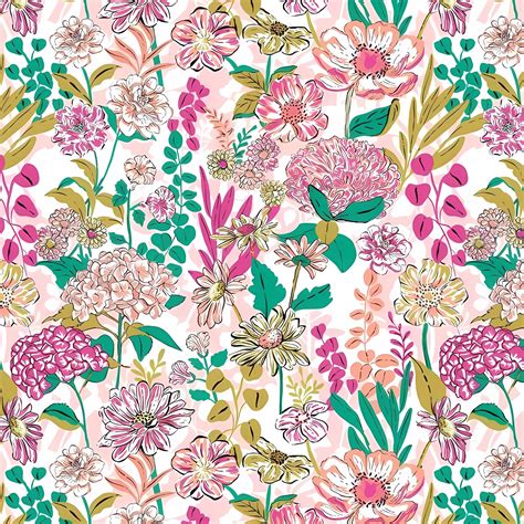 Pink and Green Floral Wallpaper