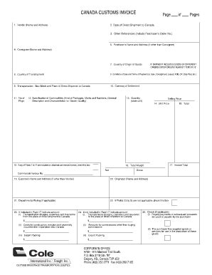 Canada Customs Invoice Forms And Templates Fillable Printable