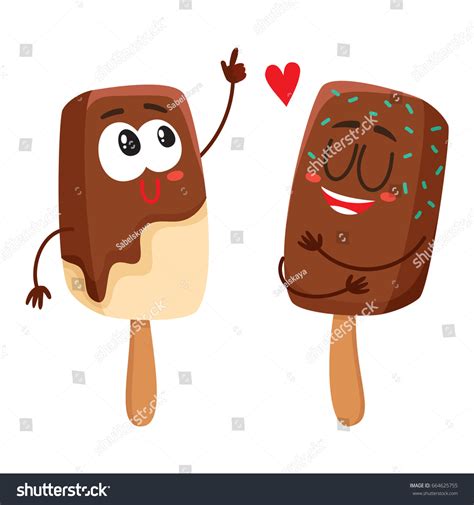 Two Funny Ice Cream Popsicle Characters Stock Vector Royalty Free