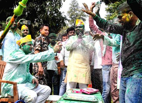 Rjd Mla And Former Minister Tej Pratap Yadav During Holi Celebrations