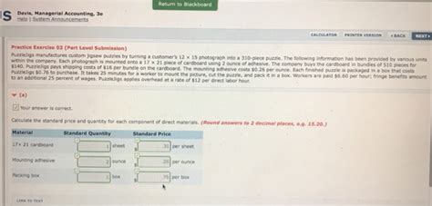 Solved Return To Blackboard Is Davis Managerial Accounting Chegg