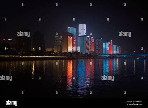 Fuzhou Skyline At Night Stock Photo Alamy