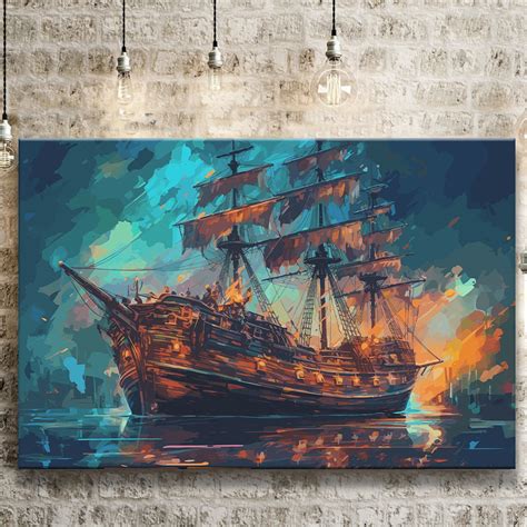 Pirate Ship Wall Art, Ship Canvas, Sailing Ship Painting Canvas Prints ...