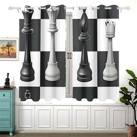 Grids with Chess 54×55 Inch Black Out Curtains 2 Packs Aesthetic for