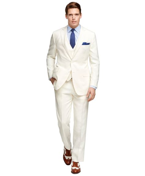 Brooks Brothers Fitzgerald Fit Three Piece Linen Suit In White For Men