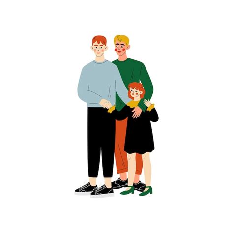 Família gay dois homens e sua filha de pé juntos família homossexual feliz criança