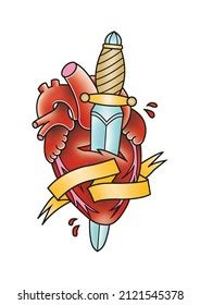 Traditional Tattoo Drawing Heart Dagger Stock Illustration 2121545378 | Shutterstock