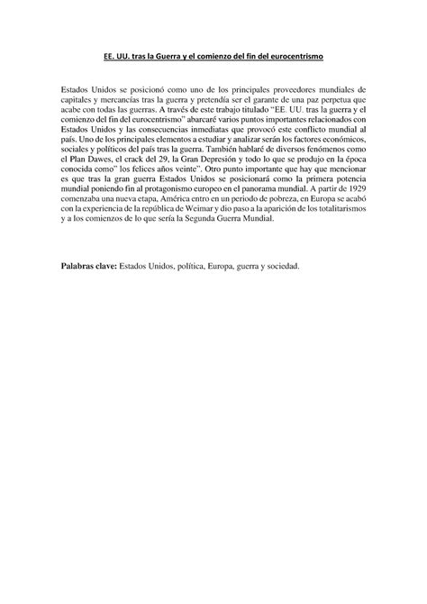 EE. UU. tras la Guerra y el comienzo del fin del eurocentrismo - EE. UU