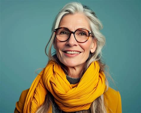 Premium Photo An Older Woman Wearing Glasses And A Yellow Scarf