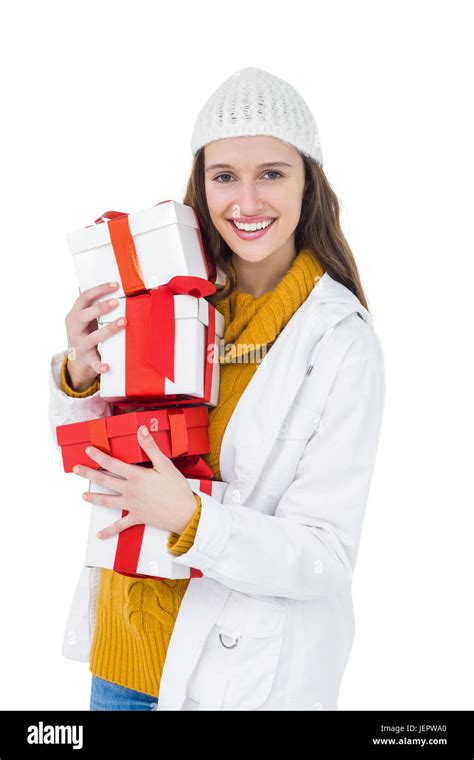 Pretty Brunette Woman Offering Hi Res Stock Photography And Images Alamy