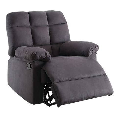 Benjara Gray Microfiber Manual Recliner With Tufted Back And Roll Arms