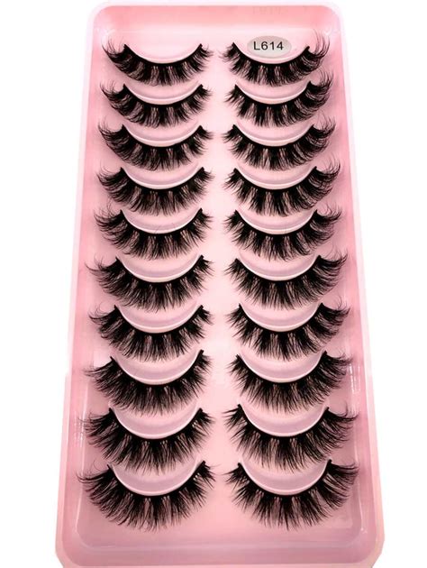 10pairs Cat Eye Natural Long 3d Faux Mink False Eyelashes Eye Lash Extension Kit With Short