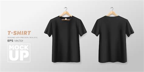 Premium Vector Black T Shirt Front And Back Mockup Hanging Realistic