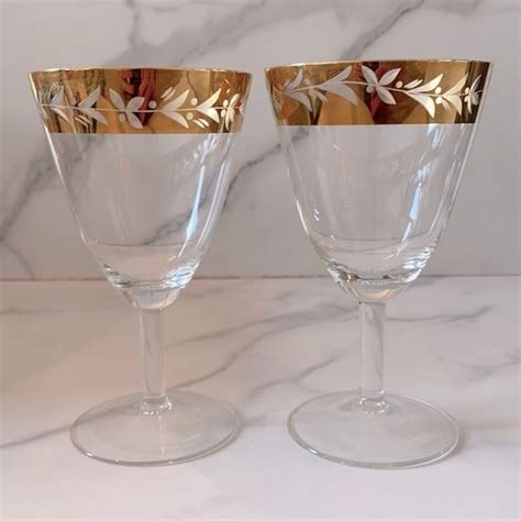 Dining Vintagegold Rimmed Drink Glasses Set Of 2 Poshmark