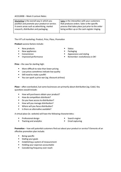 Week 3 Lecture Notes 3 Accg3008 Week 3 Lecture Notes Marketing Is