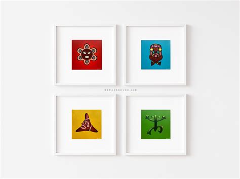 Taino Wall Art Framed 4 Piece Giclee Art Print Set Puerto Etsy