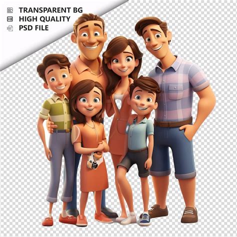 Familia Latina Sensible En D Estilo De Dibujos Animados Con Fondo Blanco Archivo Psd Premium